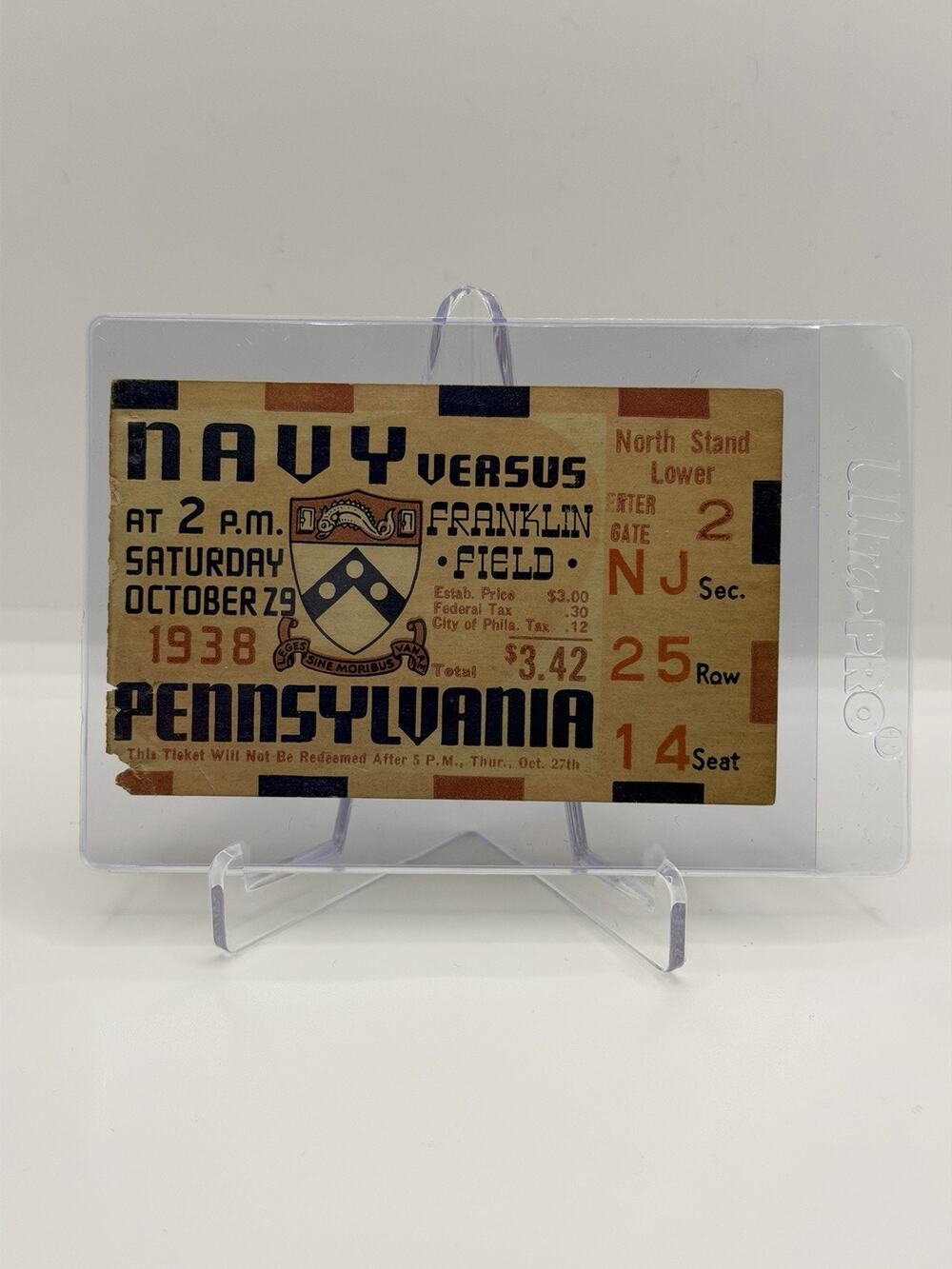 October 29 1938 Navy vs Pennsylvania College Football Ticket Stub Penn